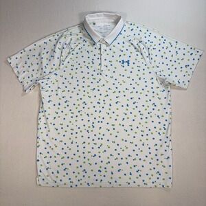 Under Armour Iso-Chill Polo Men's XL White Floral Loose Stretch Golf Performance